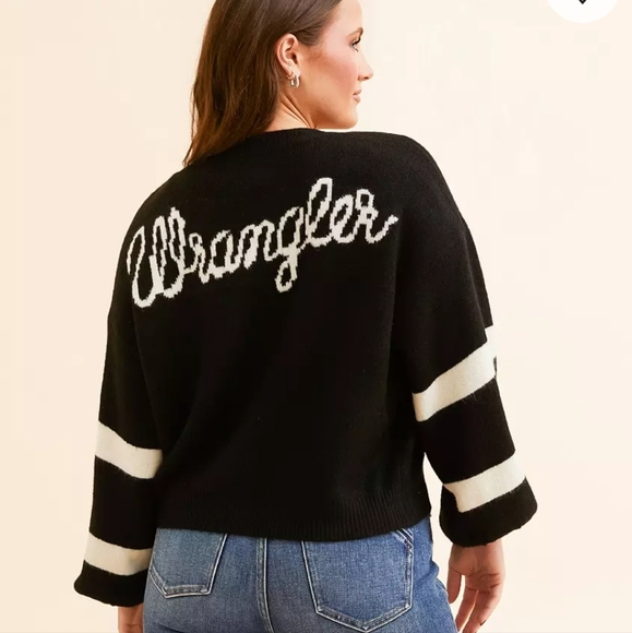 Wrangler Logo Cardigan Sweater Striped Balloon Sleeves Size XL - Picture 9 of 14